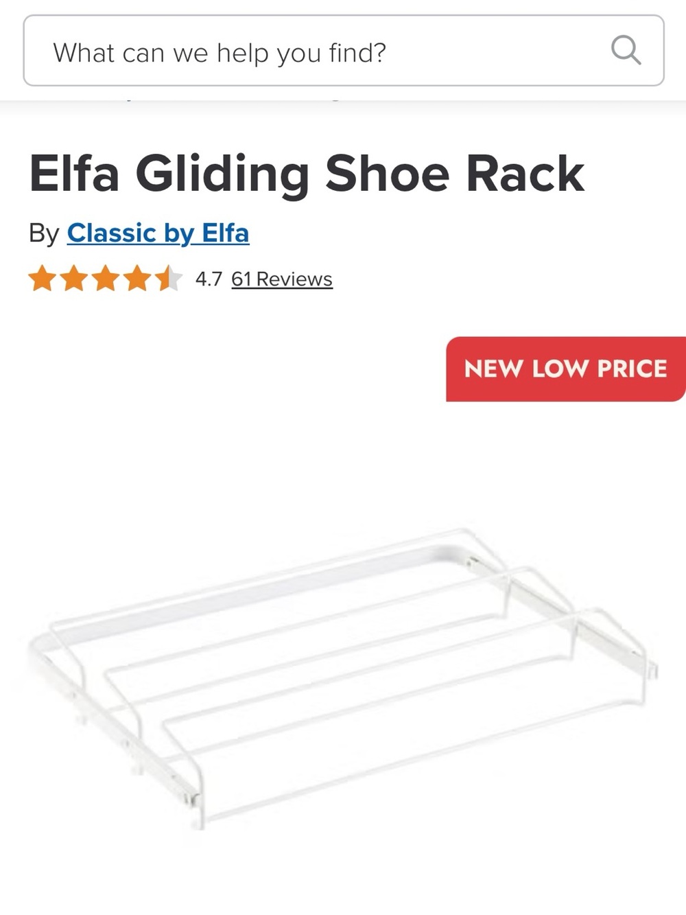 1 Container Store Elfa Gliding Heel Shoe Rack - 18" Gray Discontinued